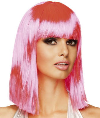 Paryk neon-pink m/pandehår