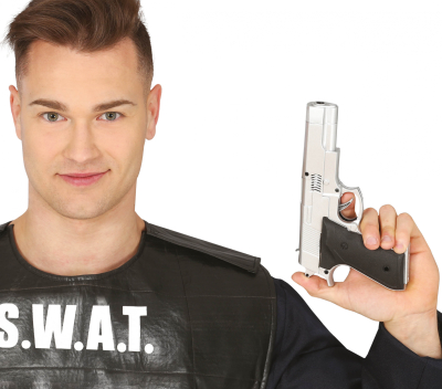 Pistol plast 20cm sølv/sort