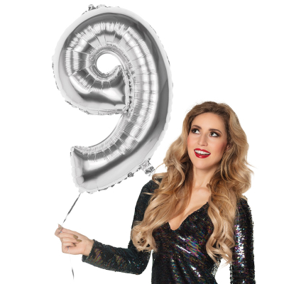 Tal ballon 9 sølv 86 cm