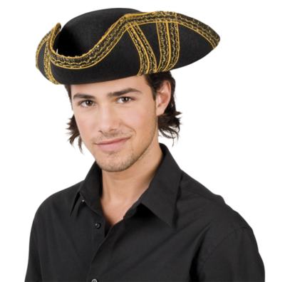 Pirat hat i sort med guld kant